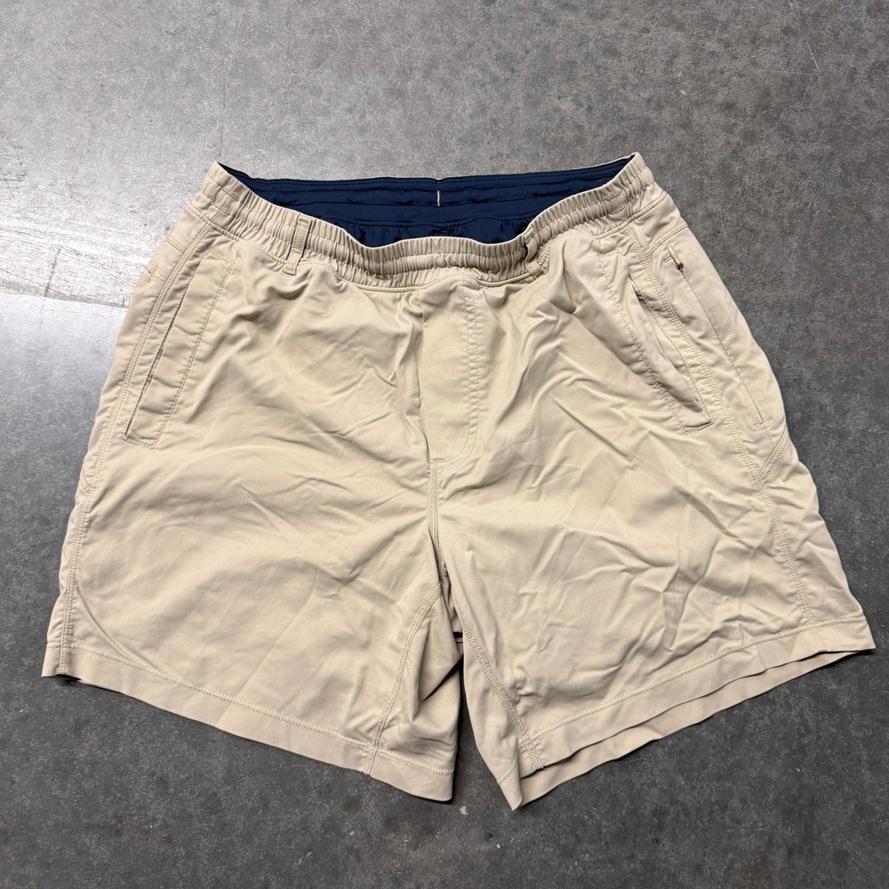 Birddogs Mens Khaki Gym Shorts with Built-in Liner Size Medium Tan Elastic Waist